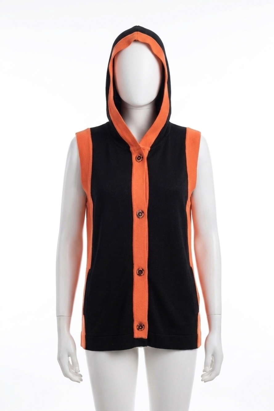 NEW ANGEL color-blocked hooded vest in black/orange